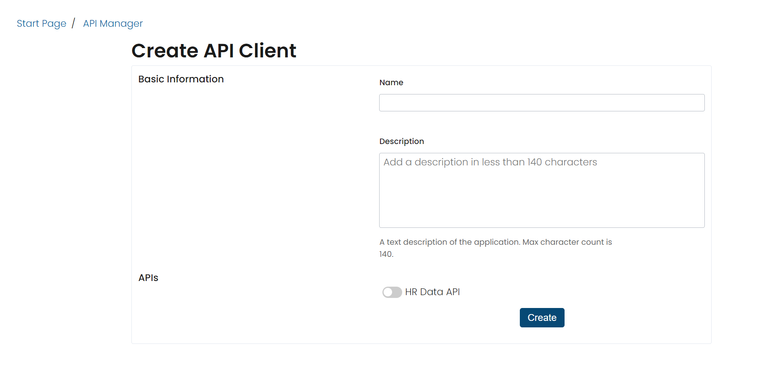 Create new client form